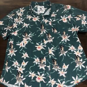 Savage Tacticians Shirt Mens 2XL XXL Short Sleeve Floral Hula Girls Gun Print